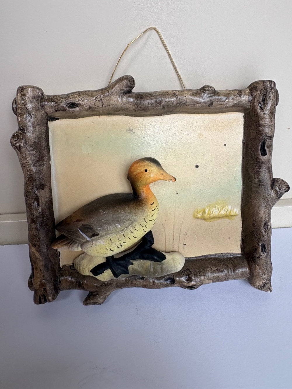 Vintage MCM 3D Ceramic Duck Hand-painted Framed Wall Hanging - Thrifco Ceramics
